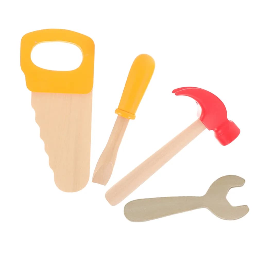 Set of 4 Realistic Wood Tools for Children, Role Game Kit for Construction, Imaginative Game, Montessori Learning Activities, Birthday Gift
