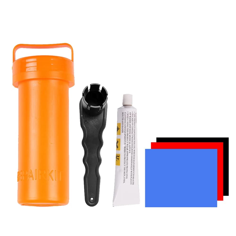 Kit di riparazione SUP con toppe in PVC e colla per gonfiabili Kit di riparazione per Paddleboard Stand-Up portatile con chiave per barca Kayak