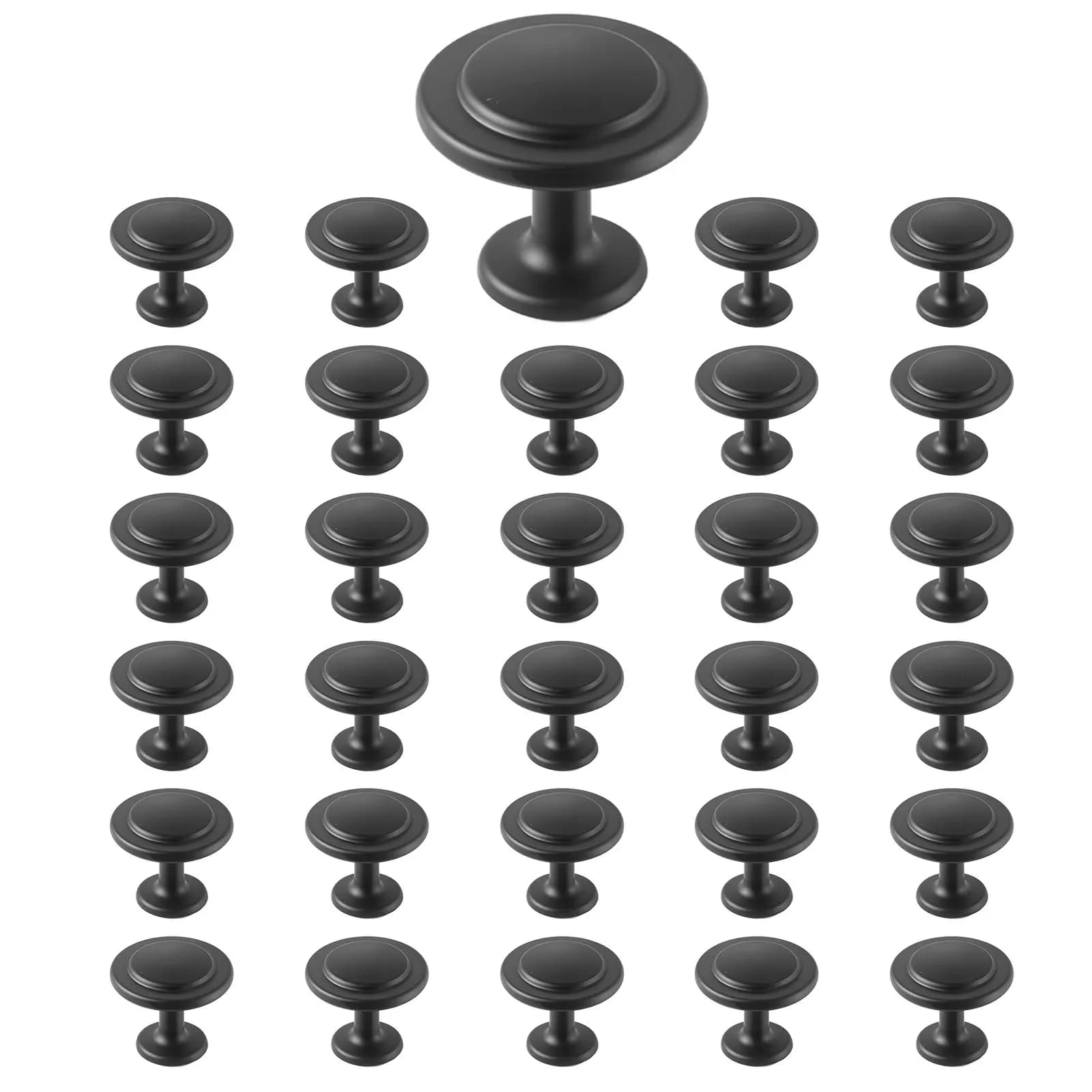 Maniglie per Mobili, Confezione da 30, Maniglie per Cassetti e Porte in Lega di Zinco Nera da 1,22 Pollici, Maniglie a Fungo Solide per Cucina e Cassettiere