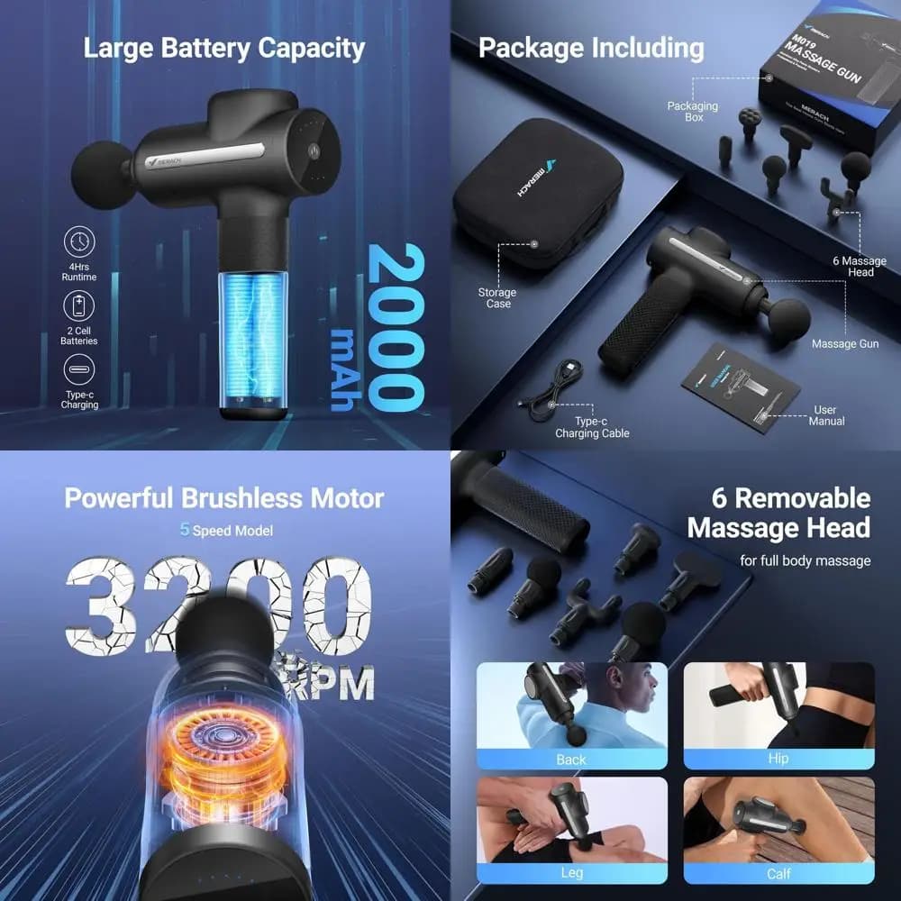 Portable Deep Massage Gun with 6 Heads to Relieve Pain and Muscular Recovery