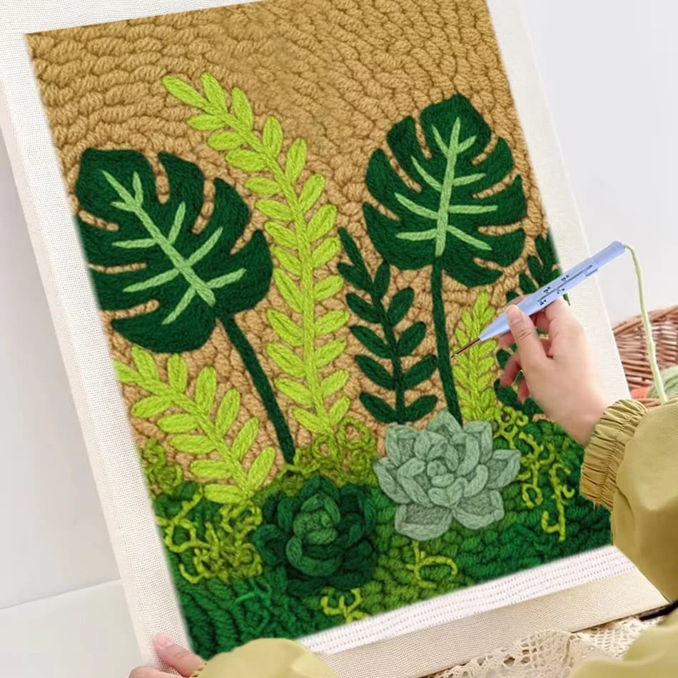 DIY Punch Needle Embroidery Starter Kit for Beginners Succulent Embroidery Set Frame Needle Punch Sewing Craft Gift DIY kit