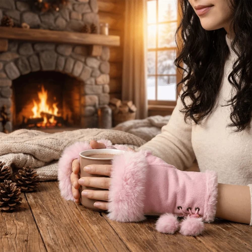 Faux Rabbit Hair Suede Leopard Print Gloves Thicken Plush Warm Fingerless Mittens Soft Stretch Windproof Wrist Warmers Winter