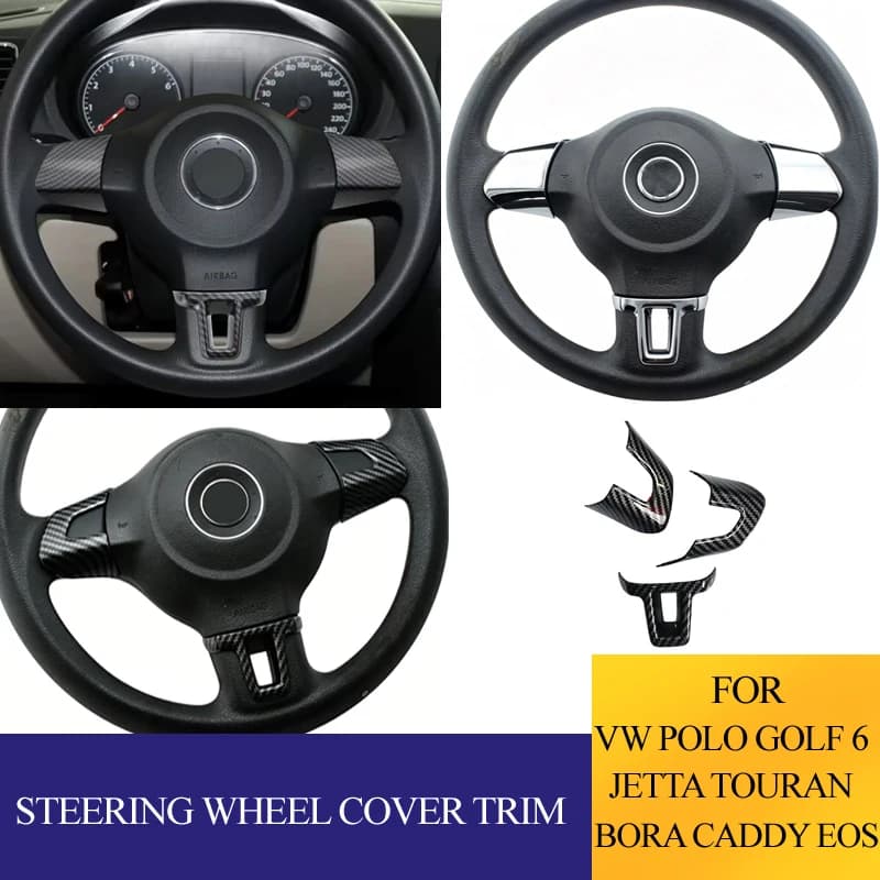 For Volkswagen VW Polo 11-14 Golf 6 2009 - 13 Jetta Touran Bora Caddy Eos Car Steering Wheel Decoration Cover Trim Sticker