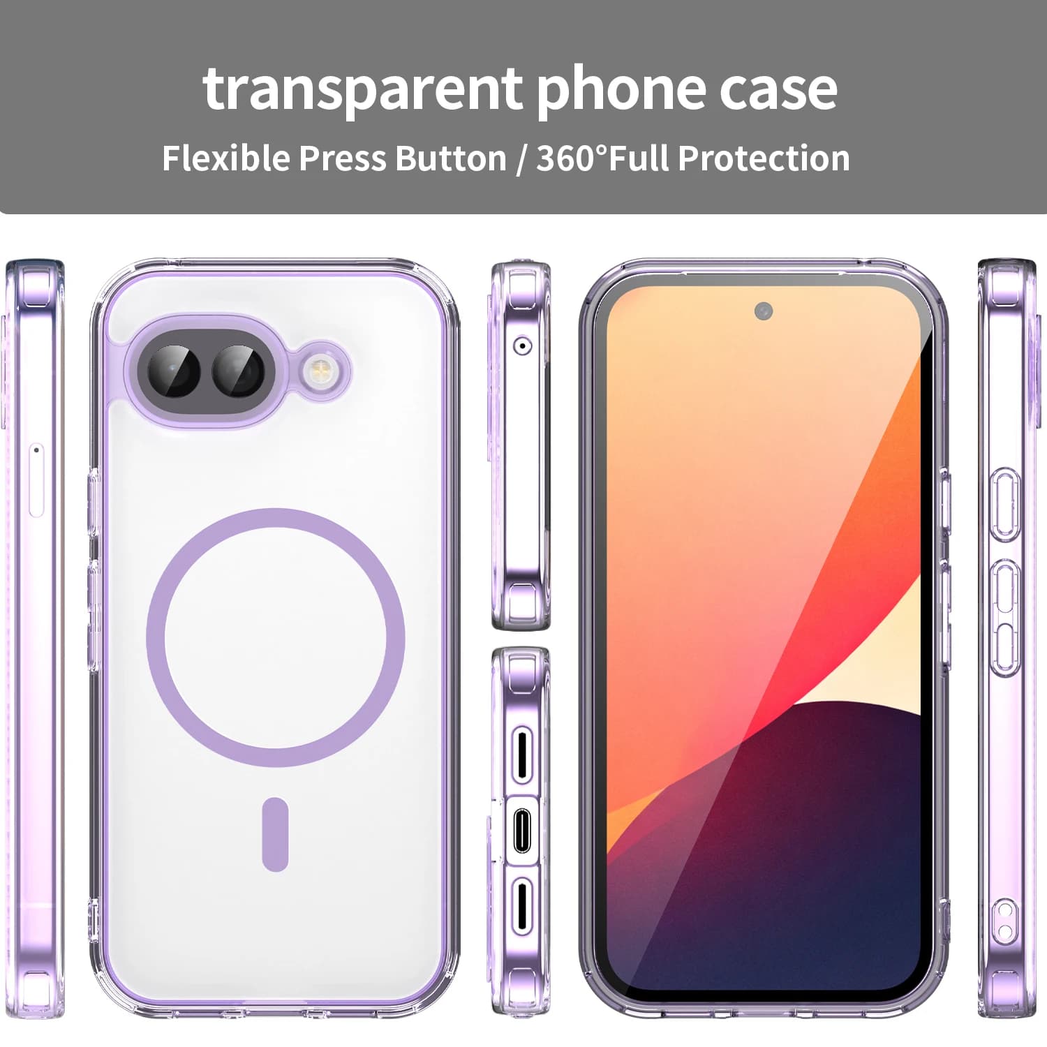 Custodia di Lusso Trasparente Colorata per Google Pixel 10 Pro XL 10A 9 ProXL 9A, Compatibile con Magsafe, in PC+TPU, Anti-caduta, con Protezione Lente