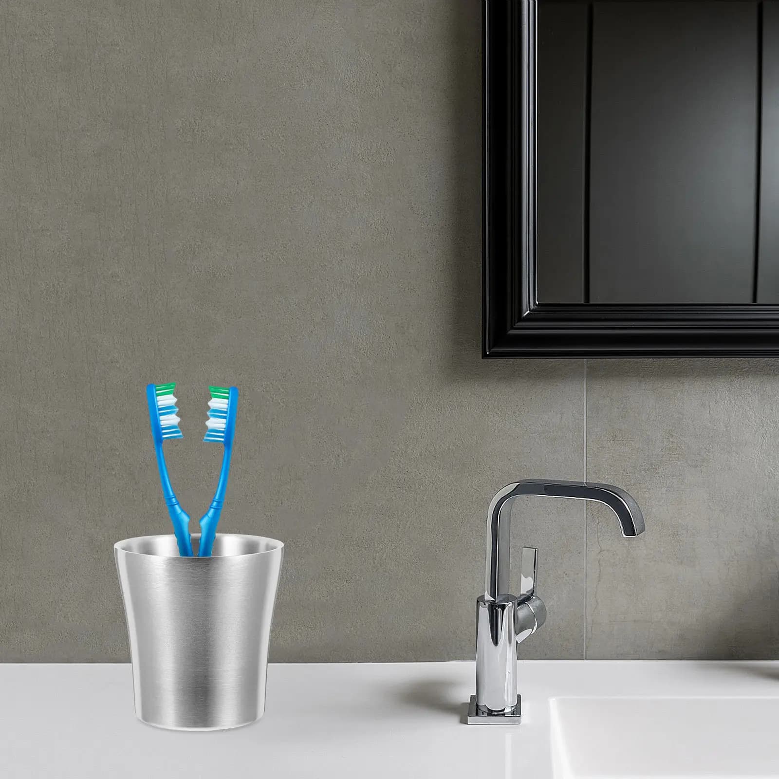 Tazza d'acqua in metallo da 180 ml, in acciaio inossidabile, infrangibile, con impugnatura ergonomica, per viaggi, campeggio, bagno, porta spazzolino da denti