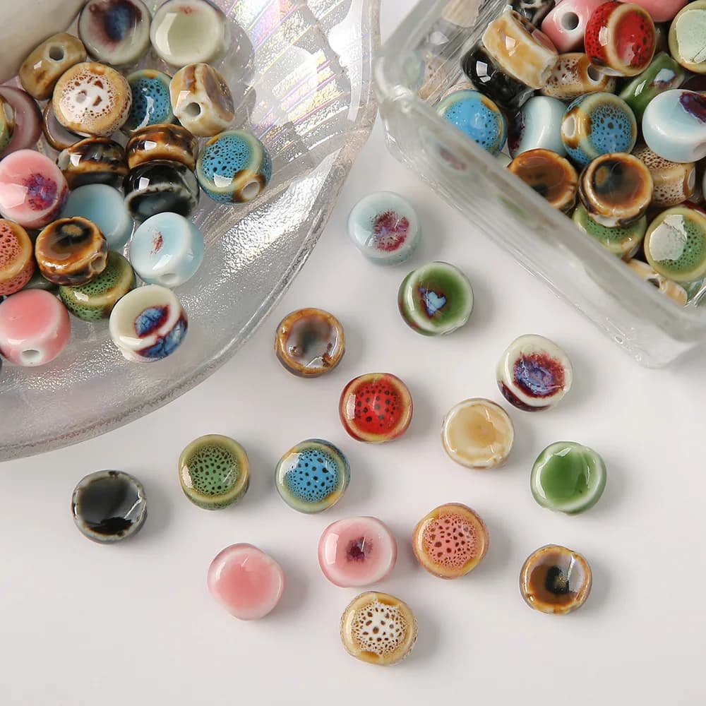 10PCS Huamei Kiln Transformation Ceramic Disk Beads For Jewelry Making Interval Beads Necklace Bracelet Craft DIY Supplies