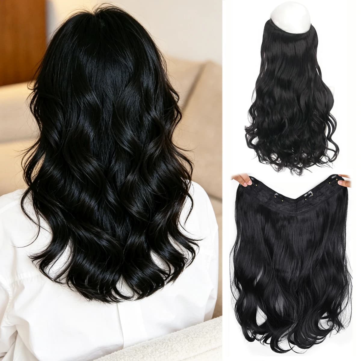 18inch Synthetic Long Wavy V-shaped Clip In Hair Extensions Clip On Hair Extensions For Women Multiple colors increase hair