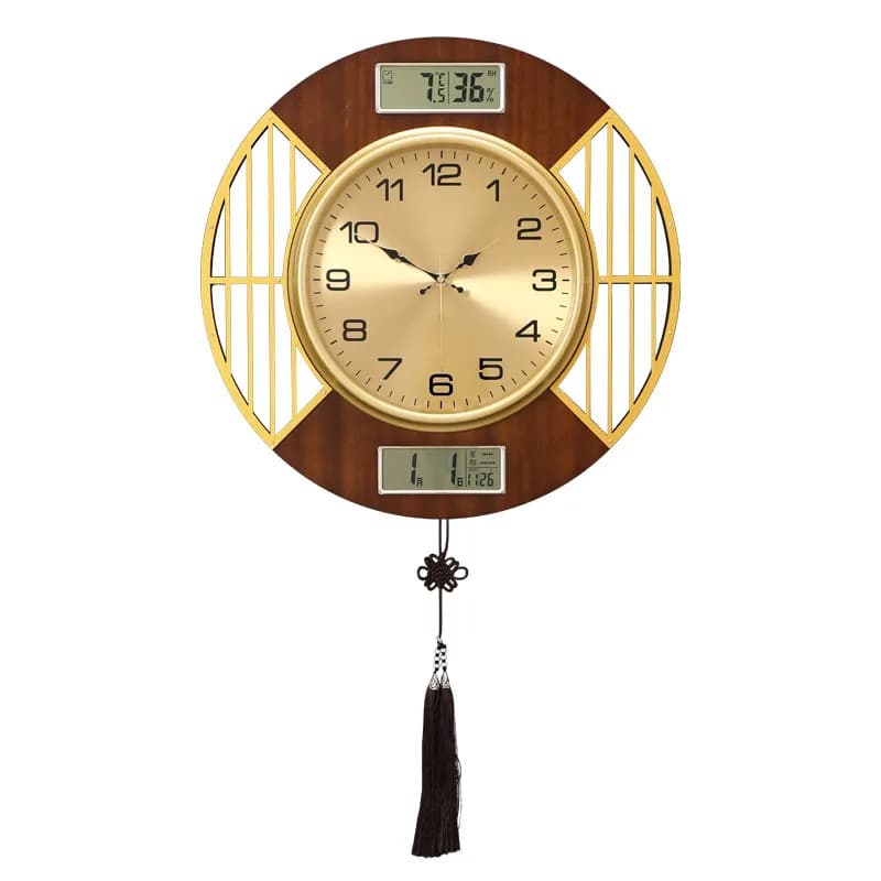 New Chinese clock living room home with calendar fashionable round creative silent meter hanging on the wall