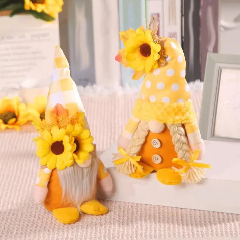 Nuovo Gnomo di Peluche a Tema Girasole per la Casa: Coppia Carina di Bambole Morbide e Resistenti, Ornamento da Tavolo/Libreria, Regalo Festivo