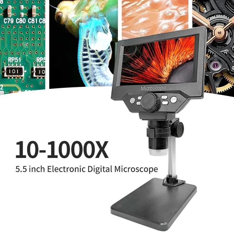 Microscopio Digitale LCD da 5,5 Pollici 1000X 1080P con Supporto, Microscopio per Monete e Saldatura per Riparazioni Elettroniche