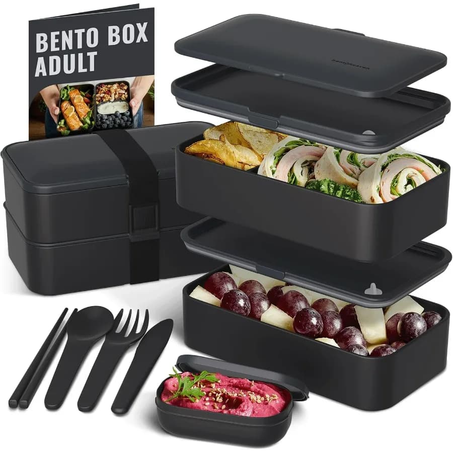 Bento Box premium adult lunch stand with compartments for women and men, tool set, wands and dive container, nice Japanese