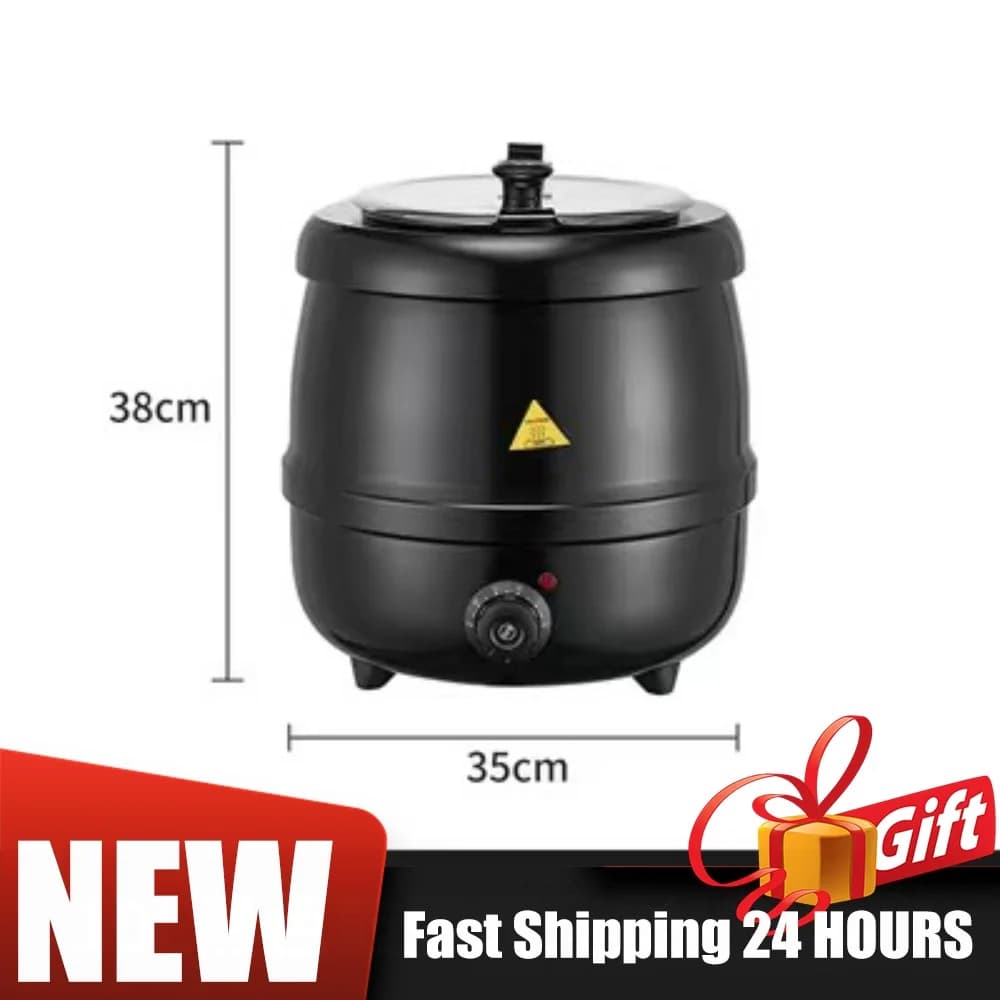 10L Soup Kettle with Lid Hinged Electric Soup Warmer Stainless Steel Electric Soup Pot for Restaurants and Party Home Catering