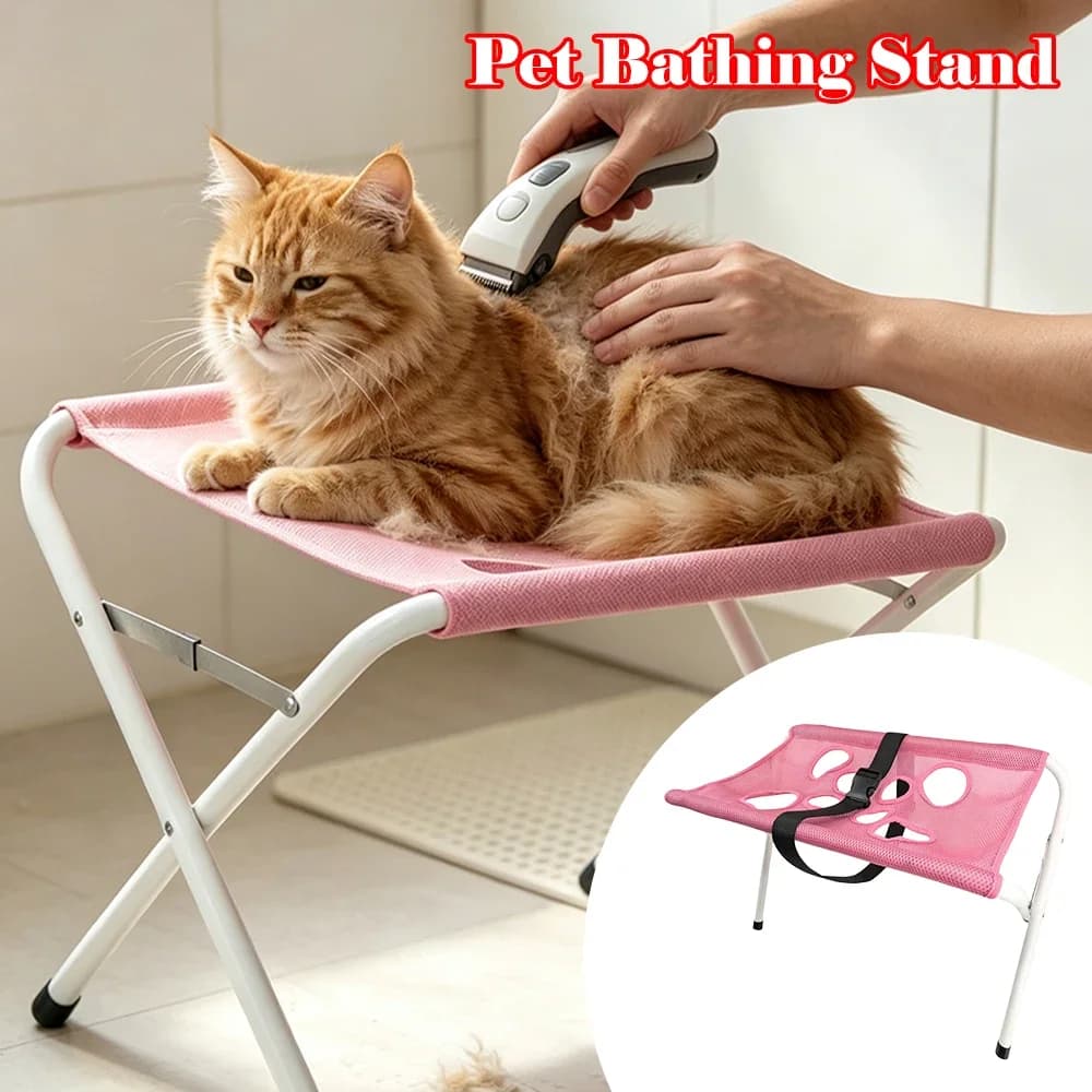 Pet Bathing Hammock Stand Foldable Pet Grooming Hammock Stand Dog Cat Nail Trimming Harness Sling Breathable Mesh Drying Table
