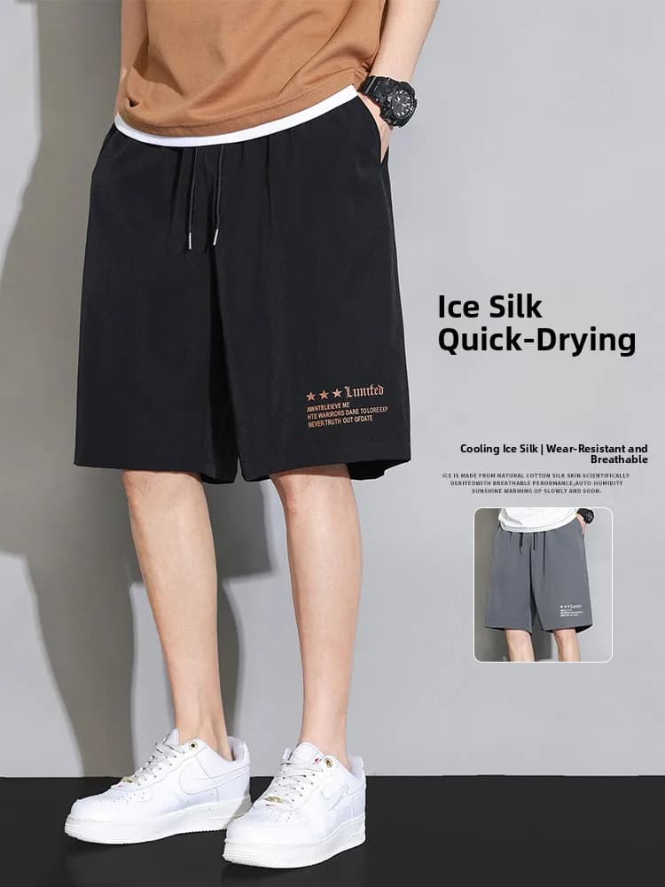 Pantaloncini Sportivi da Uomo Estivi in Seta Ghiacciata, Freschi e Casual, Asciugatura Rapida, a Cinque Quarti, alla Moda