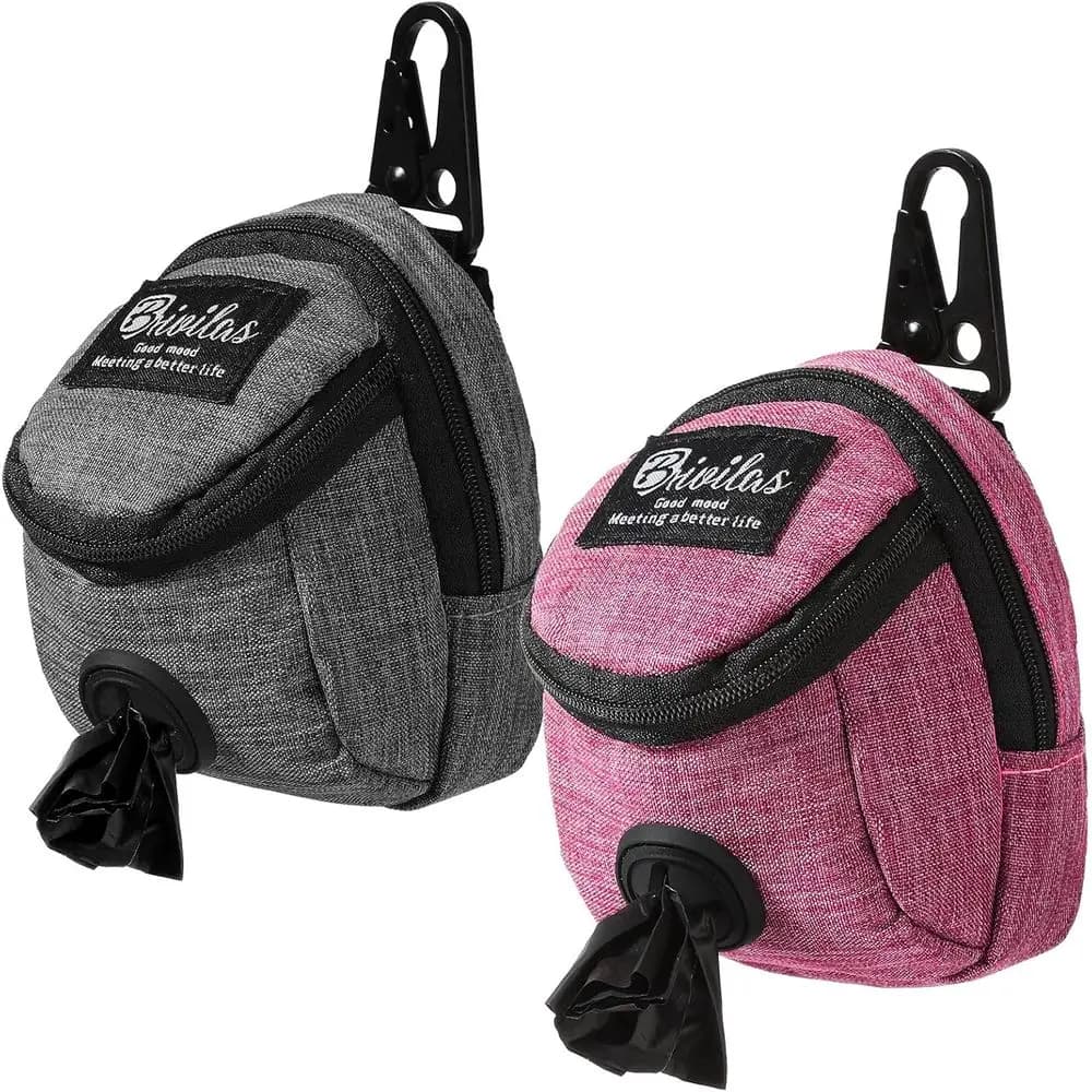 Portaoggetti e supporto per rifiuti per cani 2 in 1 - Dispenser per sacchetti per cacca di animali domestici con cerniera, pulsante in metallo - Rosa, Grigio