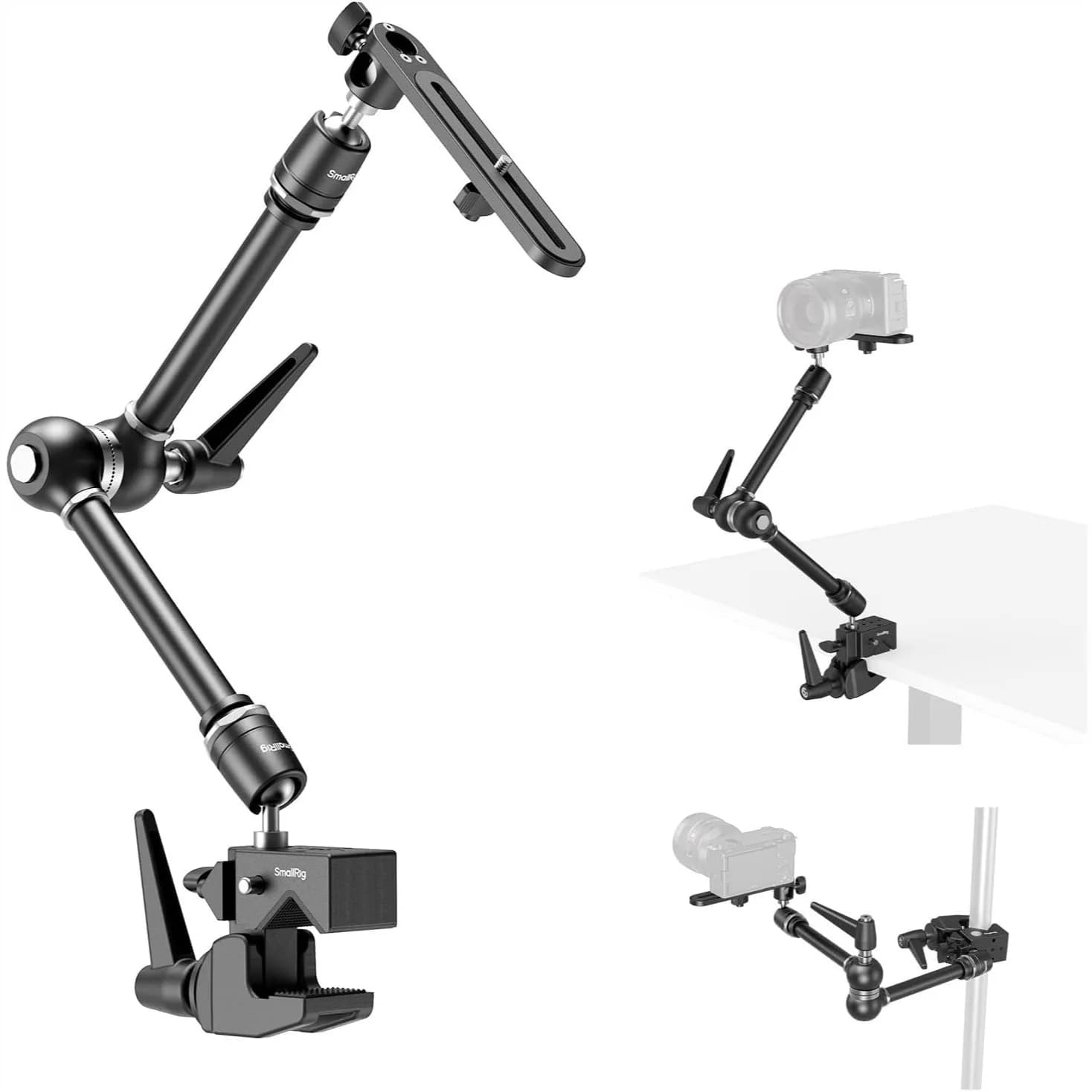 Supporto per Fotocamera con Super Morsetto e Piattaforma, Supporto da Scrivania Salvaspazio per Studio, Staffa Robusta