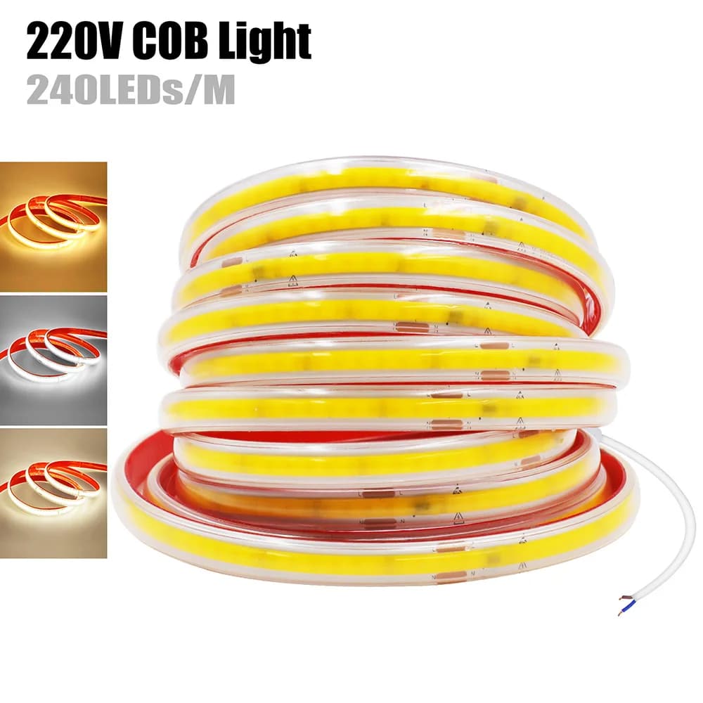 Strisce LED COB con adesivo 220V 240 LED Lampada a nastro flessibile dimmerabile RA90 Illuminazione lineare/Decorazione domestica