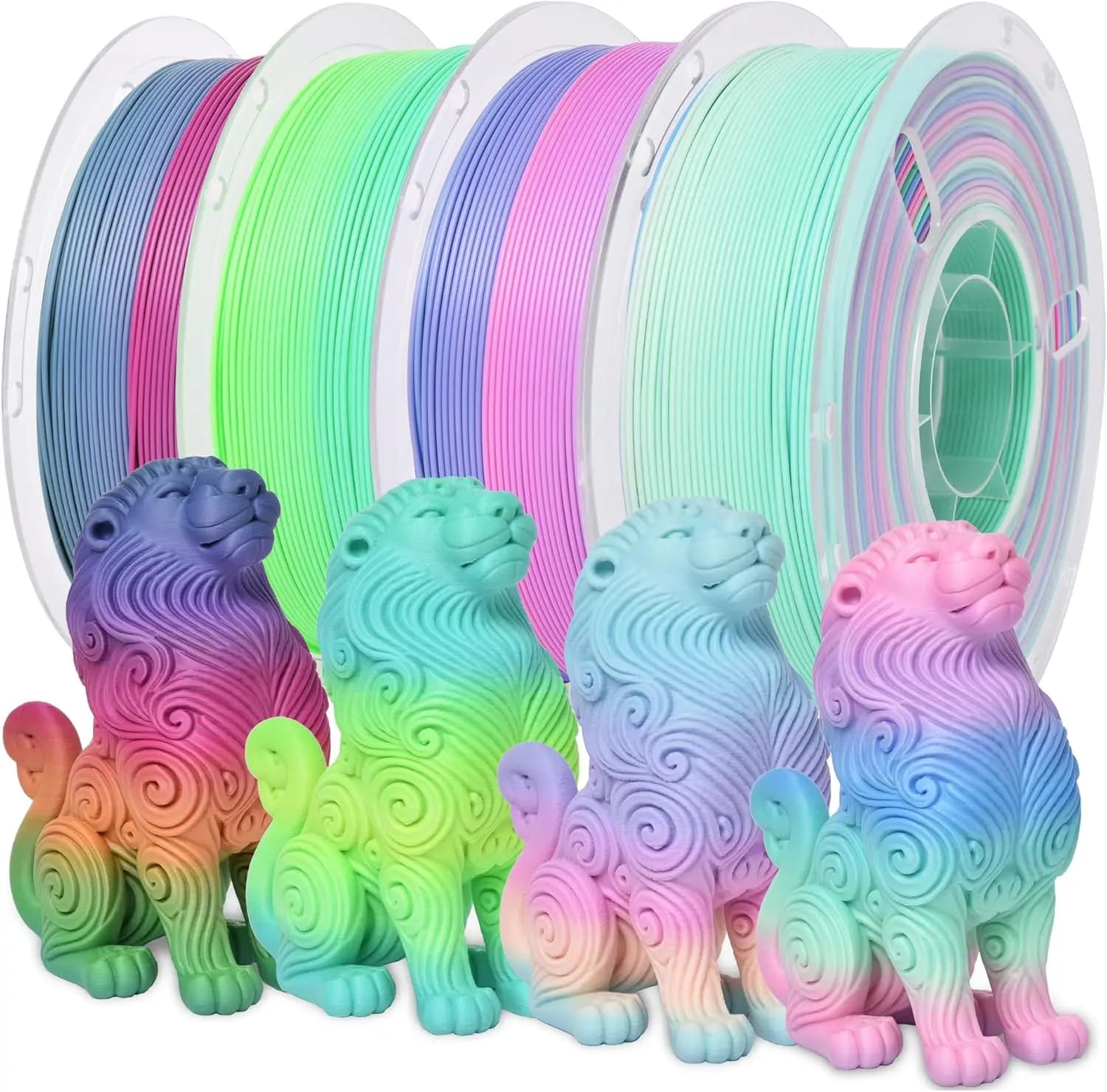 Filamento PLA Opaco Arcobaleno per Stampante 3D, 4 Colori, Cambio Rapido di Colore, 1.75mm +/-0.02mm, 1kg X4PCS