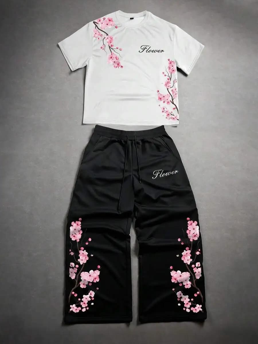 Manfinity EMRG Men's Floral Print Round Neck Short Sleeve Casual T-Shirt, Versatile Summer Outfit