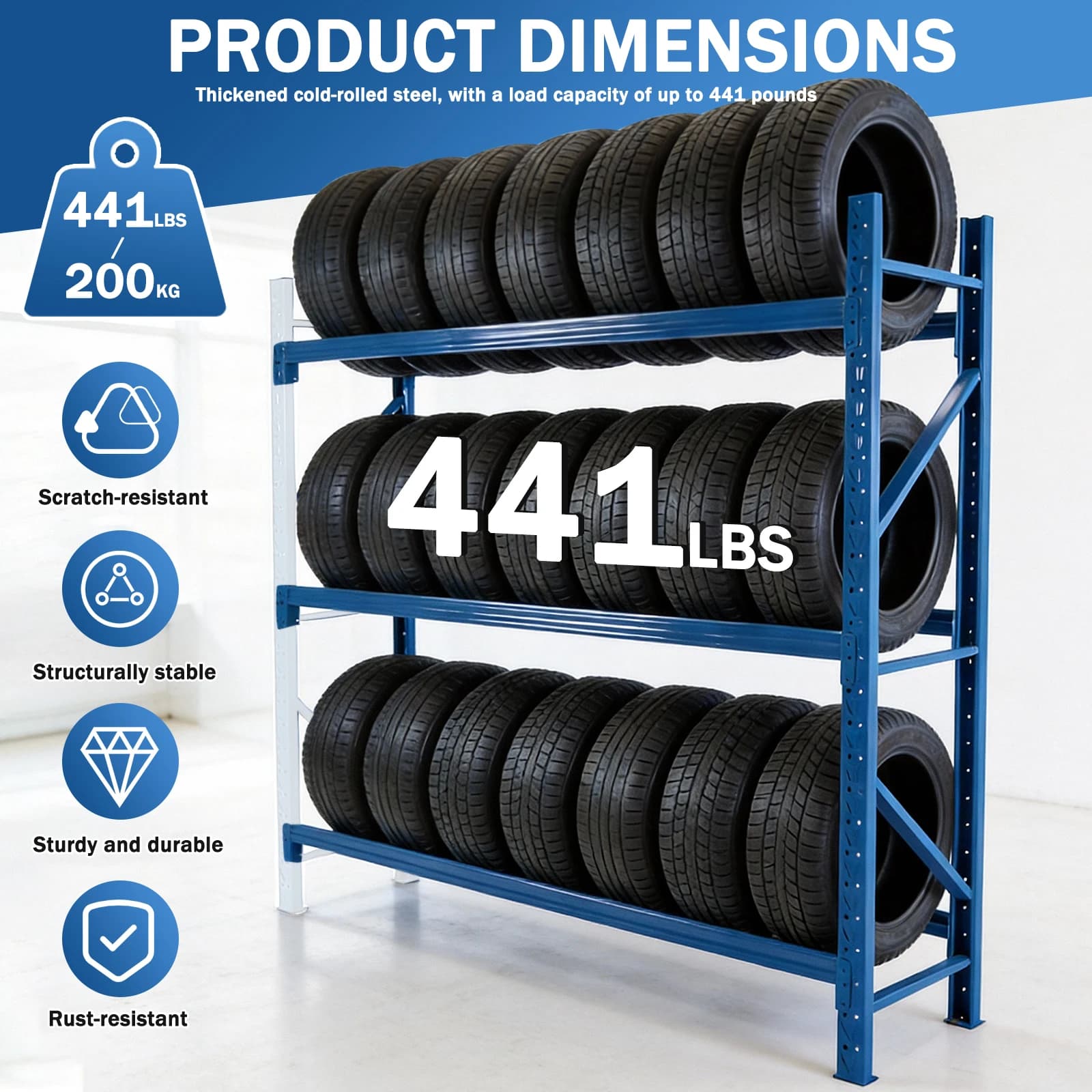 Metal Shelves for Pneumatic Cars, Height Adjustable, Garage Organizer with Robusto Metal Frame, Suitable for Officine Auto