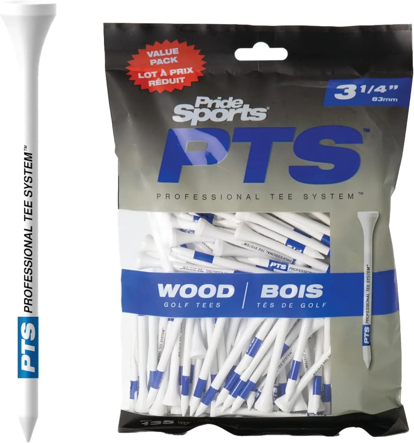 Tee da Golf in Legno, Confezione da 135 Pezzi, 3-1/4 Pollici, in Legno Duro Naturale per Driver e Legni, Striati per una Consistenza di Altezza