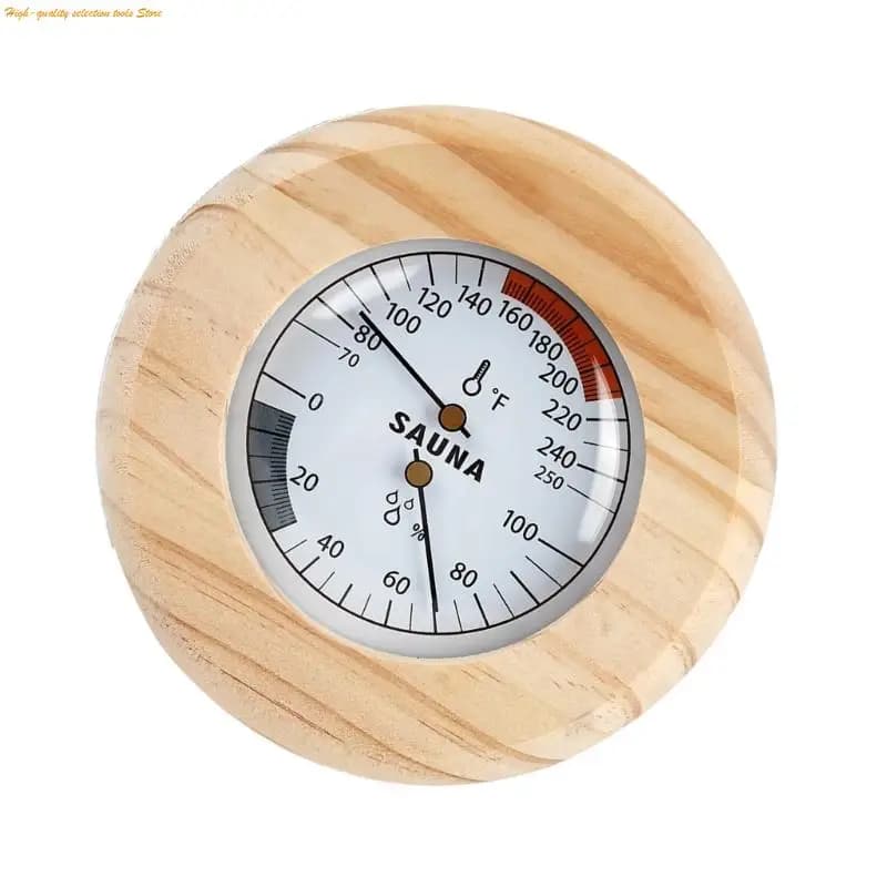 203F Wooden Analog Thermometers Hygrometer for Sauna Room, Wall Mounted Gauge for Indoor Steam Room Monitoring