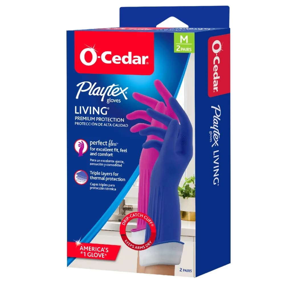 Reusable Cleaning Gloves for Dishwashing Household Kitchen Latex Rubber Washing Gloves Medium Size Set of 2 Pairs Living Gloves