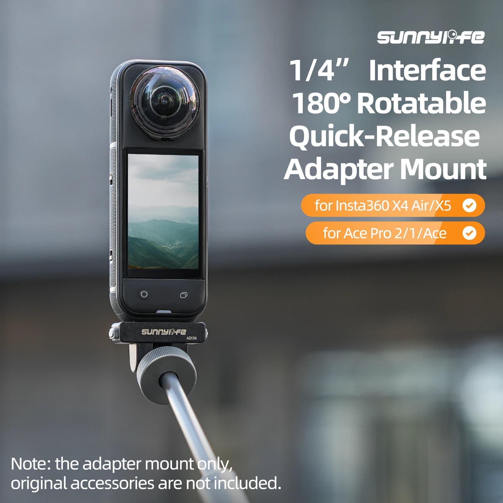 Adattatore Magnetico a Sgancio Rapido 1/4 180 ° Adattatore per Asta Selfie Regolabile e Inclinabile per Insta360 X4 Air/X5/Ace Pro 2/1/Ace