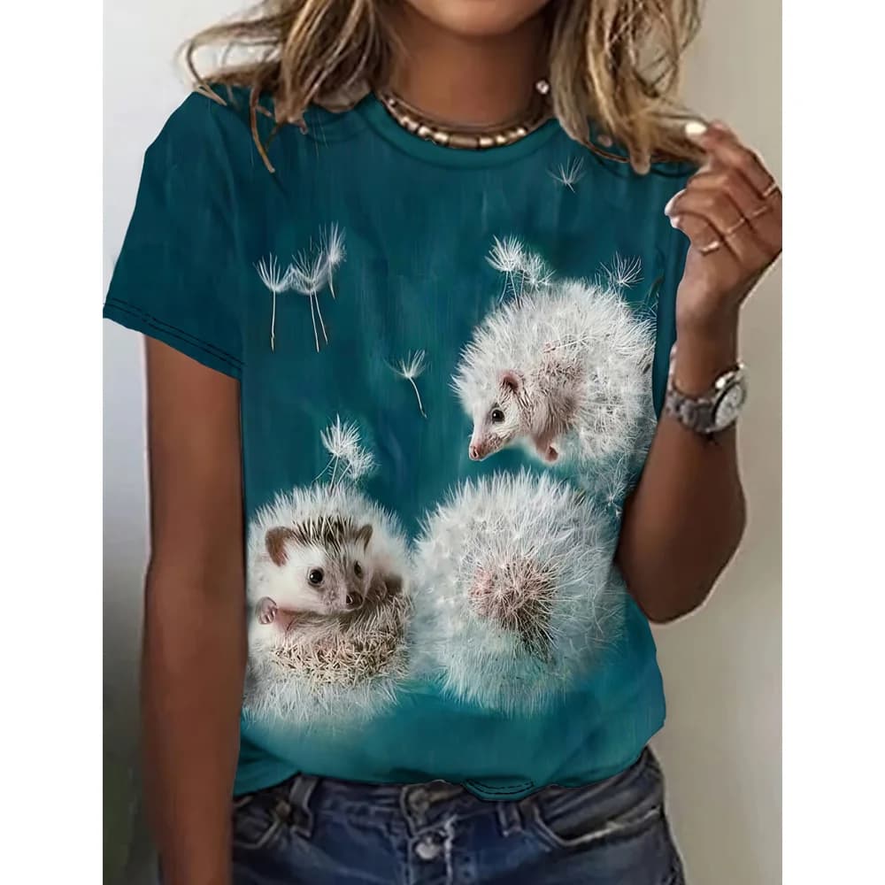 T-shirt da donna Divertente animale T-shirt con stampa 3d Personaggi Animale carino Harajuku Casual Top a maniche corte Abbigliamento femminile oversize
