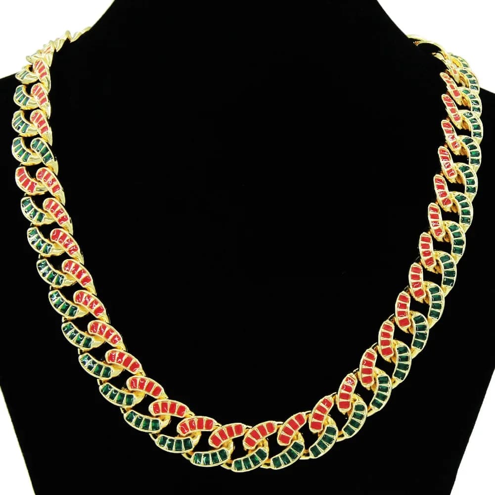 Nuova coppia collana girocollo 15mm verde rosso Cz Stone Mix colorato Miami Cuban Prong Chain gioielli Hip Hop per regalo chiusura a farfalla