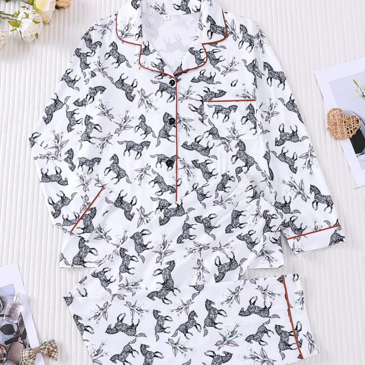 Set Pigiama Autunnale Comodo e Traspirante, Maniche Lunghe e Pantaloni Lunghi, Abbigliamento Casual Confortevole, Adatto anche per Esterni