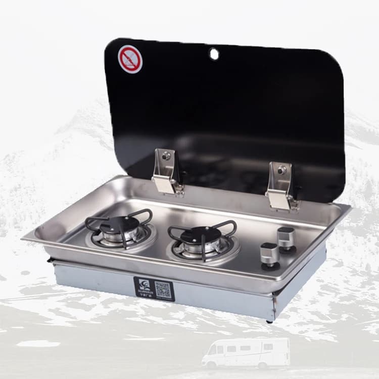 Fornello a Gas per Camper di Lusso in Acciaio Inox Leggero a 2 Fuochi, Novità 2024, per Roulotte e Caravan