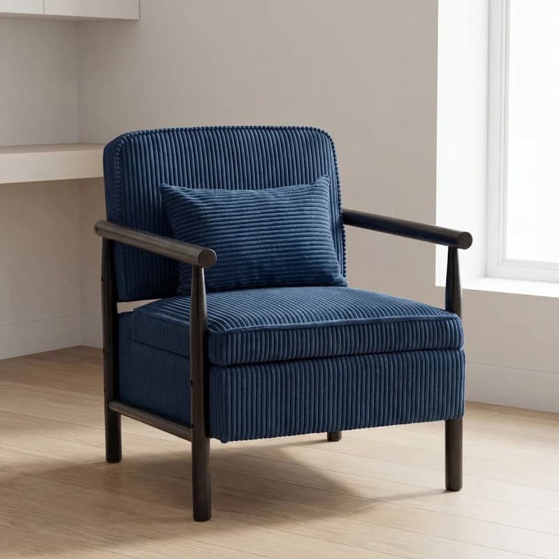 Poltrona Moderna in Stile Mid-Century con Struttura in Legno e Cuscino Lombare per Soggiorno, Camera da Letto o Veranda