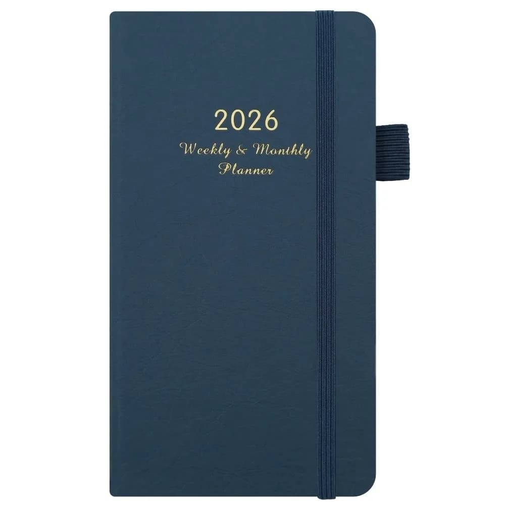 Notebook con piano settimanale 2026 con copertina rigida, cinturino elastico portatile, agenda settimanale mensile, comodo segnalibro a nastro