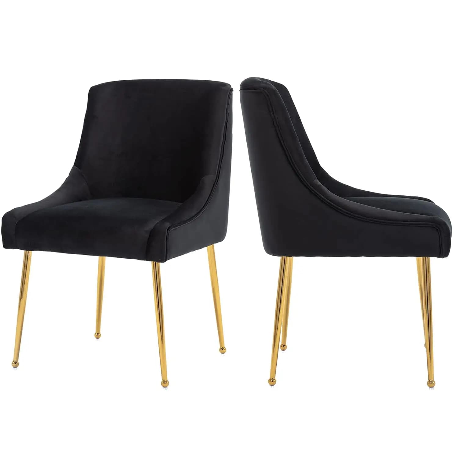 Black Dining Chairs Set of 2, Upholstered Dining Room Chairs with Gold Legs Modern Velvet Chair Accent Side Chairs, Customized