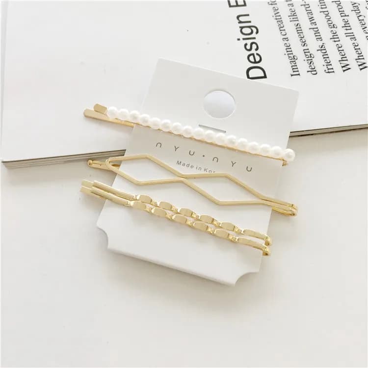 Korean Sweet Pearl Hair Clips Collection 4 Pieces Side Fringe Flat Pin Ethereal Daily Use Premium Quality Lightweight Soft