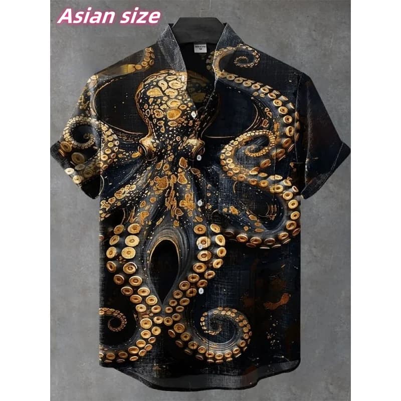 Camicia hawaiana grafica di tentacoli dell'oceano di lusso per uomo Gatto 3D stampato manica corta estate allentata strada Aloha camicie camicetta con risvolto