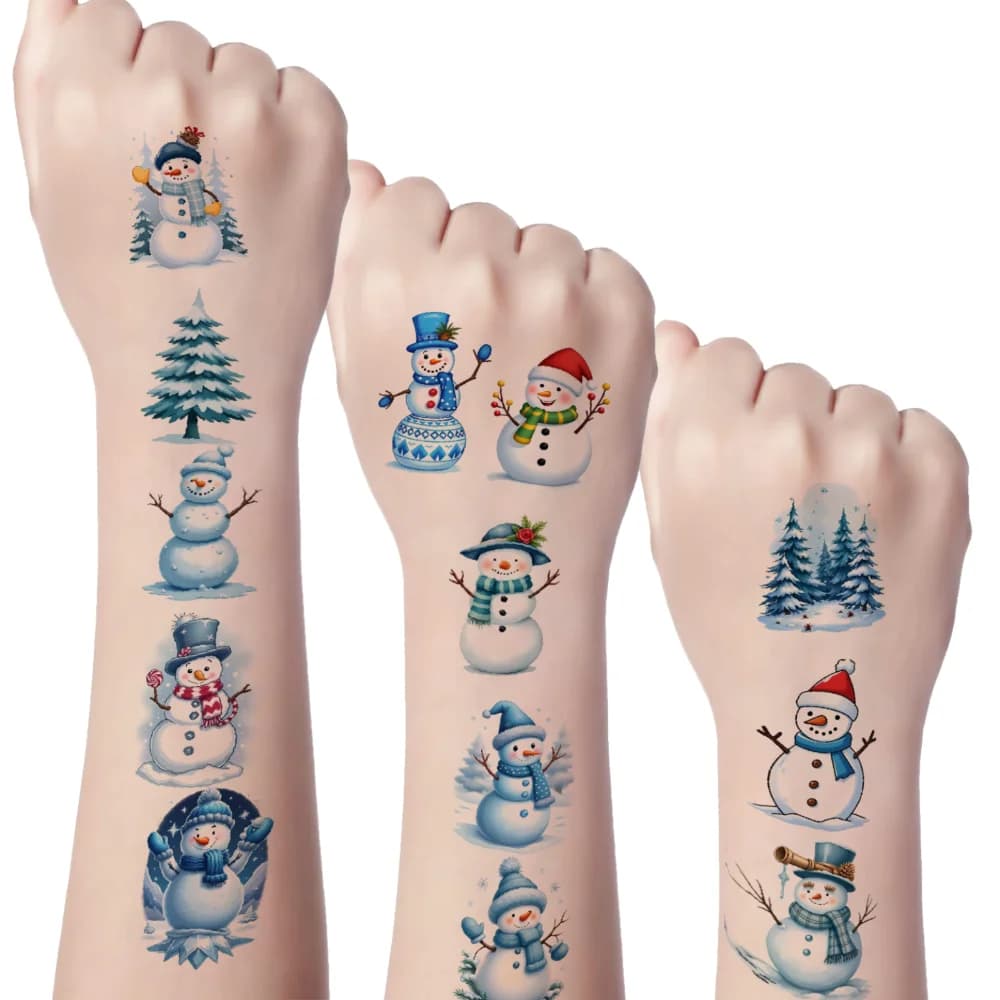 54 pezzi tatuaggio temporaneo pattini da ghiaccio cartone animato alberi di Natale cappello invernale adesivi per il corpo impermeabili a lunga durata fiocchi di neve per uomo