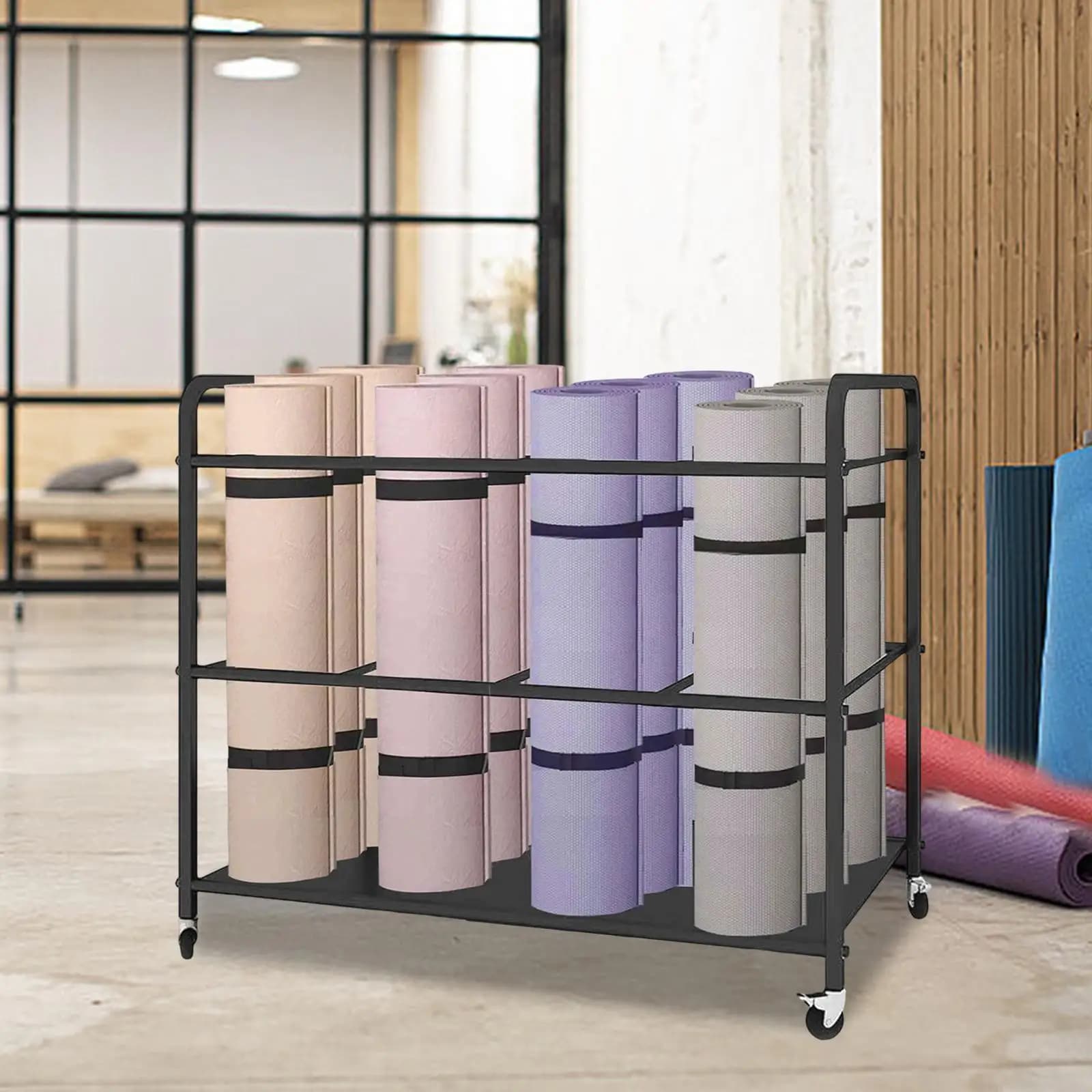Yoga Mat Storage Rack Resistance Bands Exercise Mat Dumbbell Workout Equipment Storage Movable Stand for Foam Roller Yoga Strap