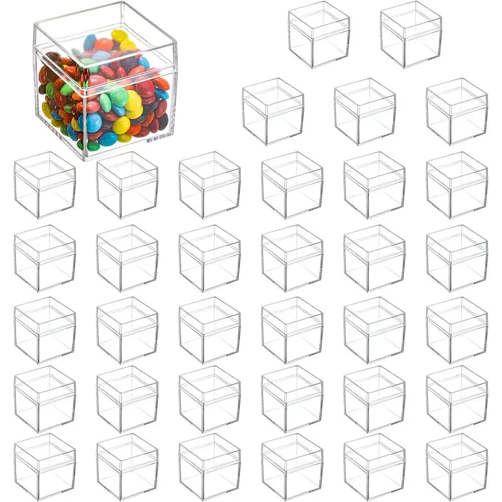 Set of 36 Acrylic Boxes with Cover, Transparent Containers Squares for Candy, Small Items, Gifts, Party