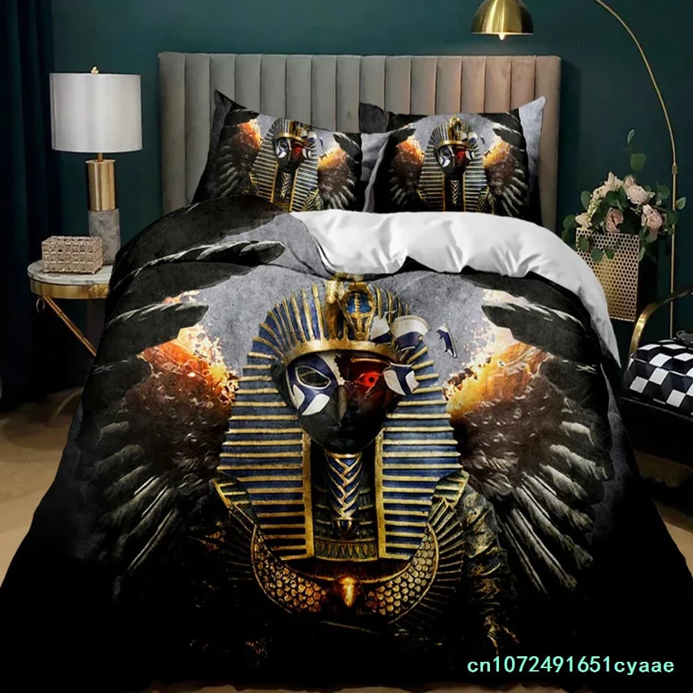 Pharaoh Bedding Sets,King Size 3D Ancient Egypt Tribe Decor Comforter Cover Set For Adult Egyptian Pyramid Polyester Duvet Cover