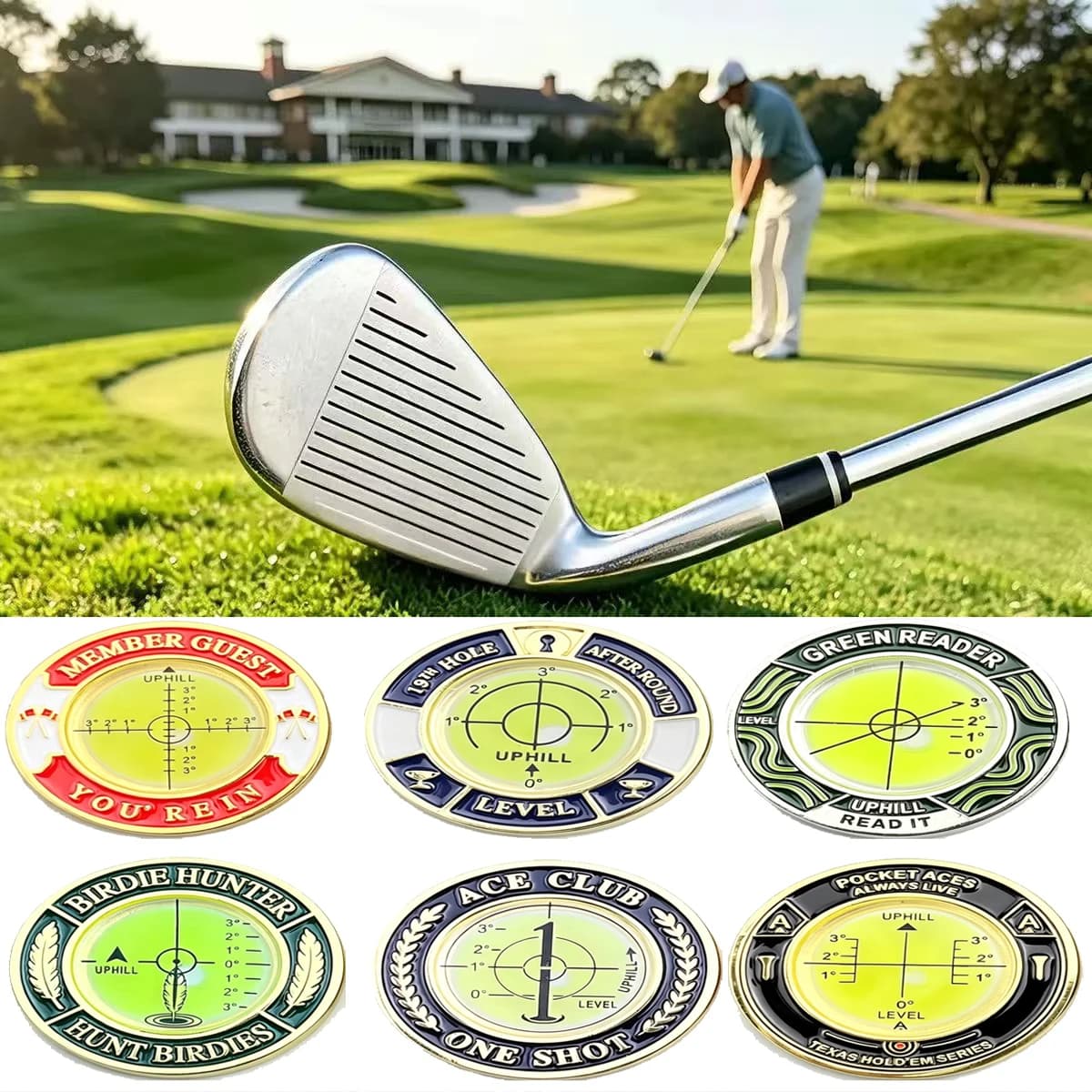 Golf Putting Green Slope Reader Double‑Sided Ball Marker Level Instrument Golf Putting Aid 1PC