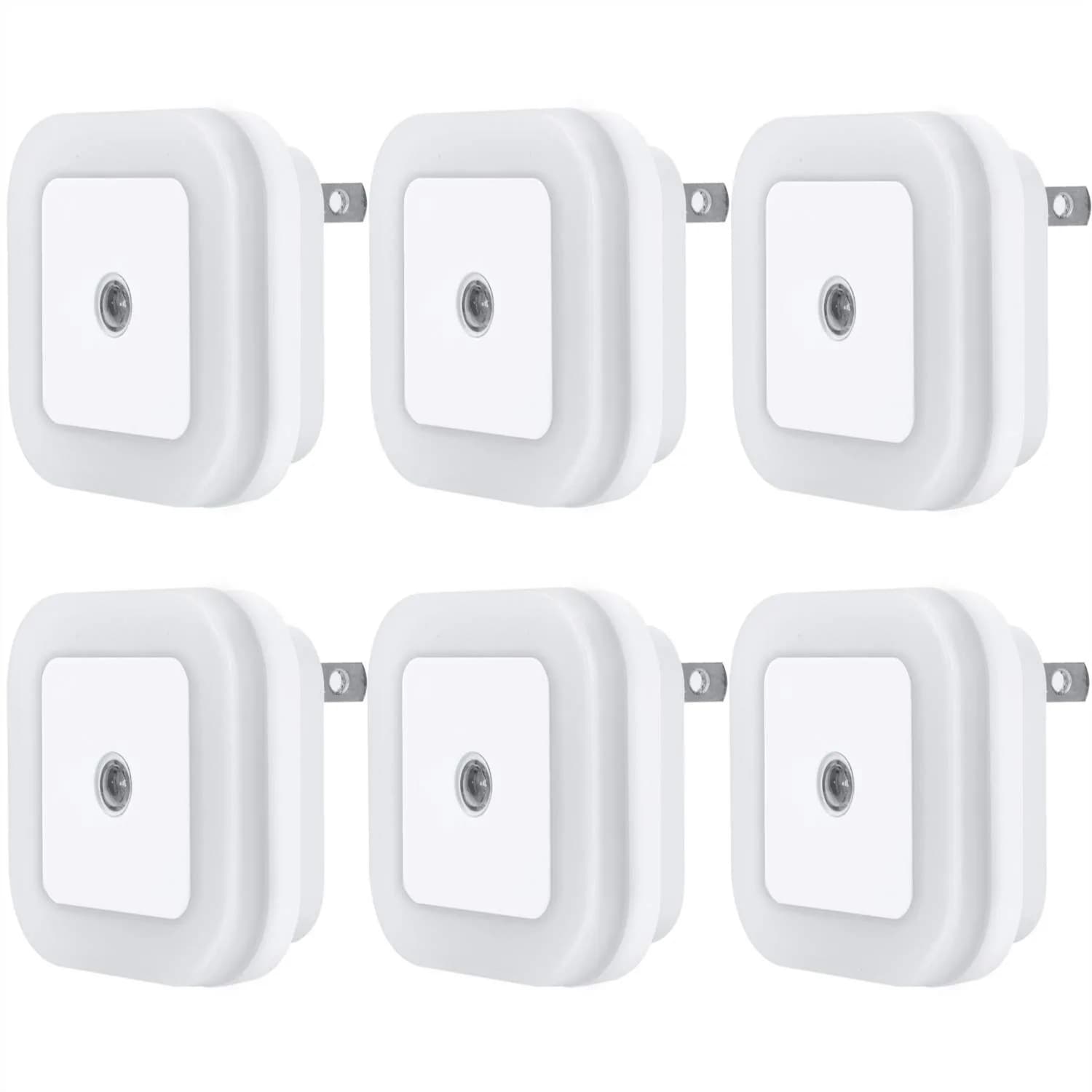 Luce Notturna LED con Sensore Crepuscolare Intelligente, 0.5W, da Inserire nella Presa, Confezione da 6 per Corridoio, Bagno, Camera da Letto