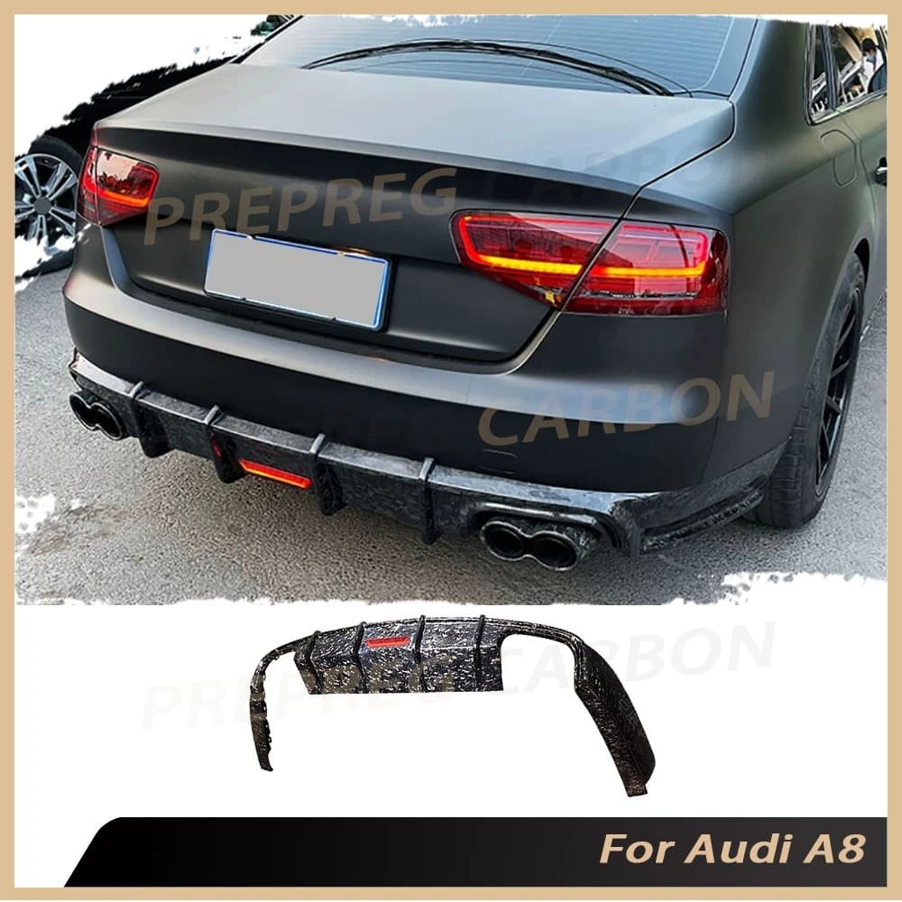 Kit corpo in fibra di carbonio Diffusore labbro posteriore Grembiuli spoiler FRP per Audi A8 2010 2011 2012 2013 Paraurti auto Protezione Diffusore posteriore