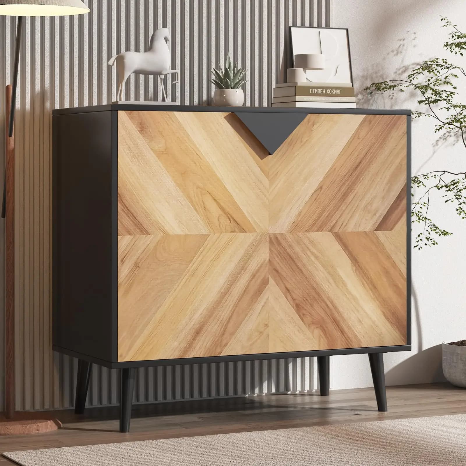 Mobile Contenitore con Ripiani e Ante, Credenza Moderna Autoportante per Sala da Pranzo, Soggiorno, Ingresso