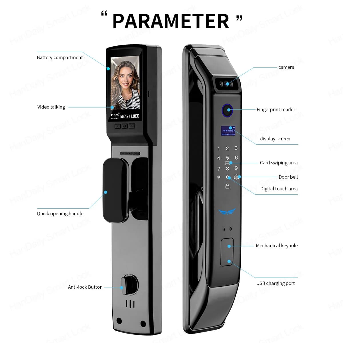 Serrature Intelligenti UsmartGo App con Riconoscimento Facciale 3D, Impronta Digitale Automatica, Wi-Fi, Biometriche, Digitali con Videocamera e Funzione di Conversazione
