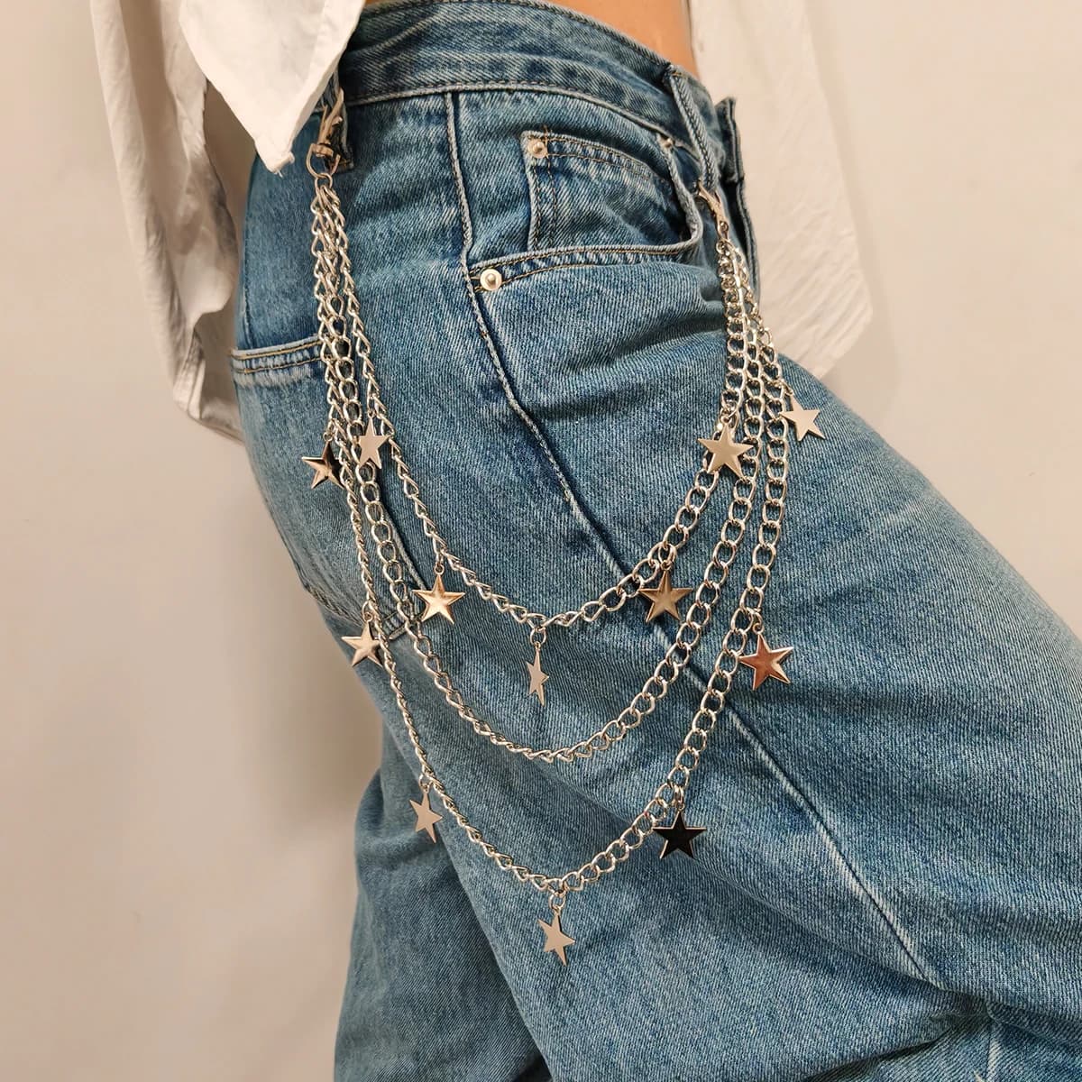 Un stile Harajuku Street Hip-Hop Y2k Jeans Cinture a catena Catena in vita a doppio strato stile punk personalizzato per uomo Donna Accessori