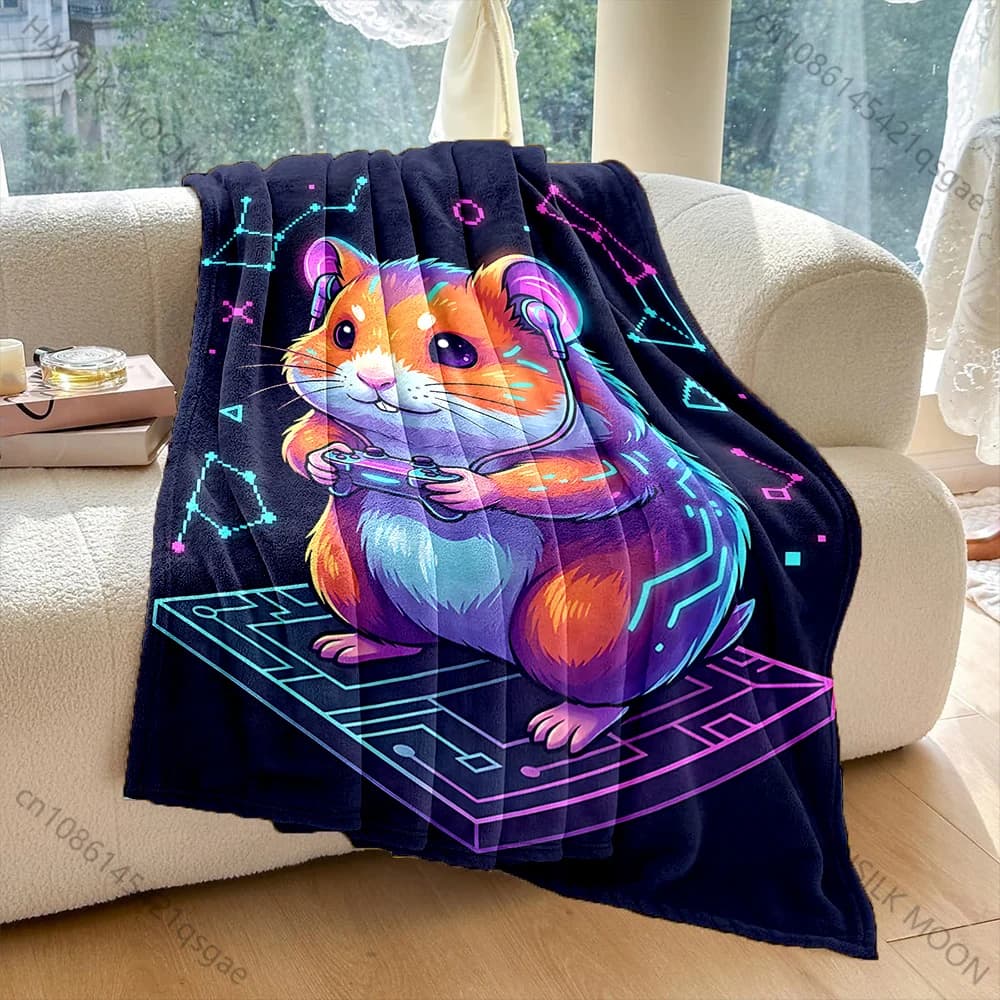 1PC Coperta calda con stampa di un hamster che gioca con le cuffie, per adulti e bambini, per casa, viaggi, auto, morbida e confortevole, adatta a tutte le stagioni