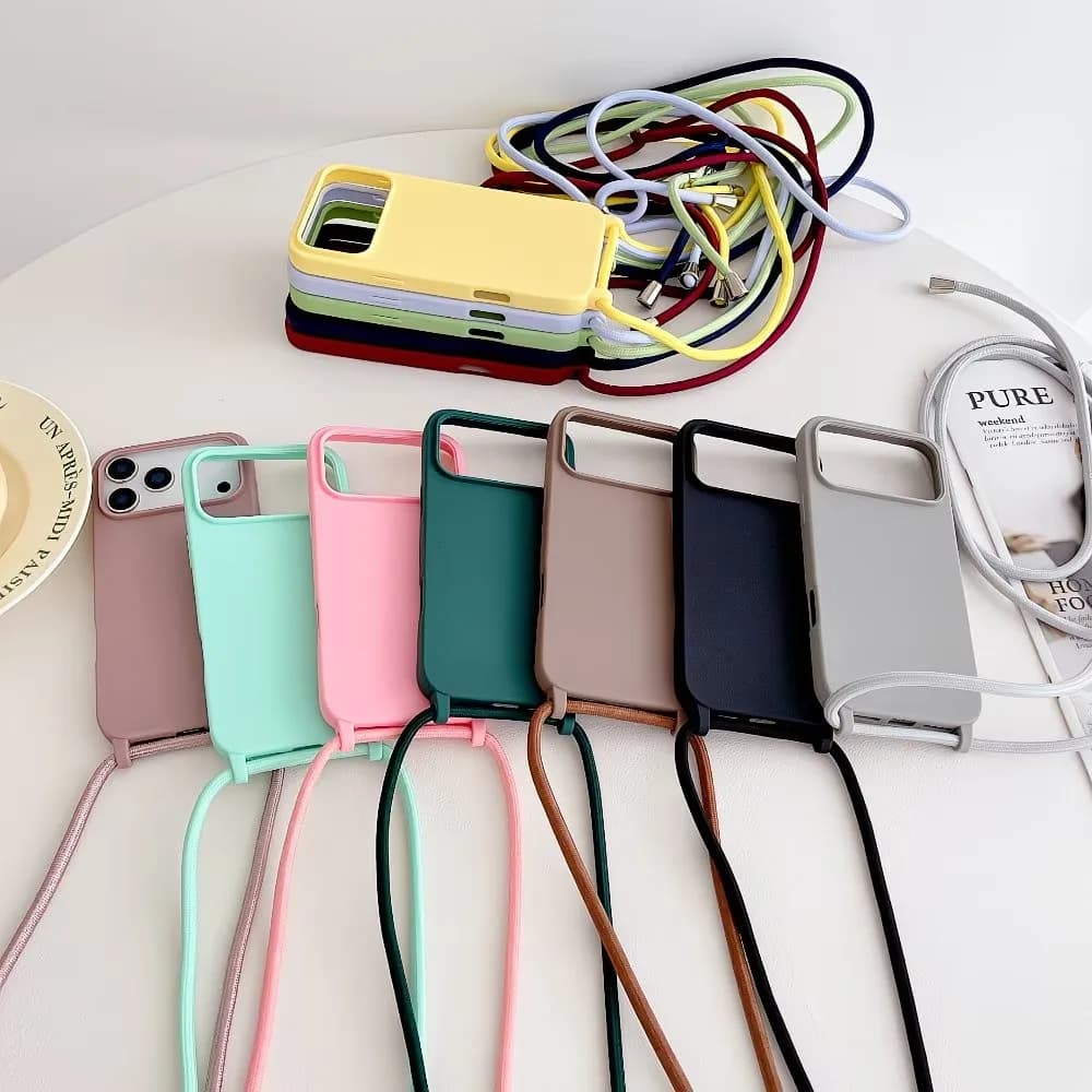 Custodia per telefono antiurto Candy Color con laccetto per iPhone 17 16 15 14 13 12 11 Pro XS Max Mini 8 7 Plus XR X 16e 17e Air