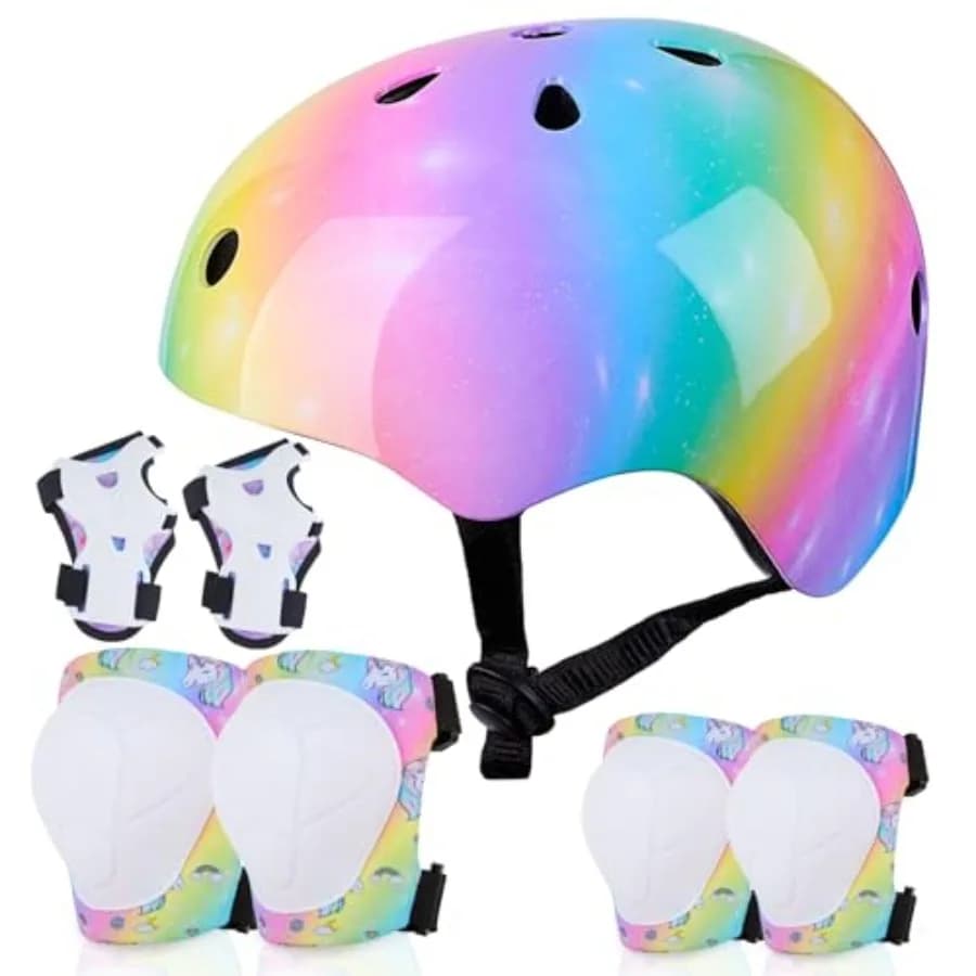 Set di Protezioni Regolabili Unicorno per Ginocchia, Gomiti e Polsi, per Sport, Skateboard, Pattinaggio in Linea, Monopattino, Rosa